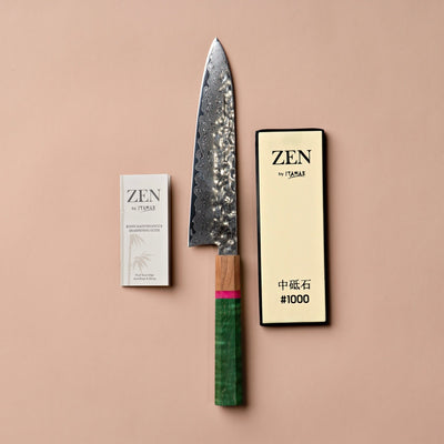 ITAMAE ZEN Gyuto Chef Knife with Bamboo Whetstone Holder and Tagalog–English Maintenance Guide