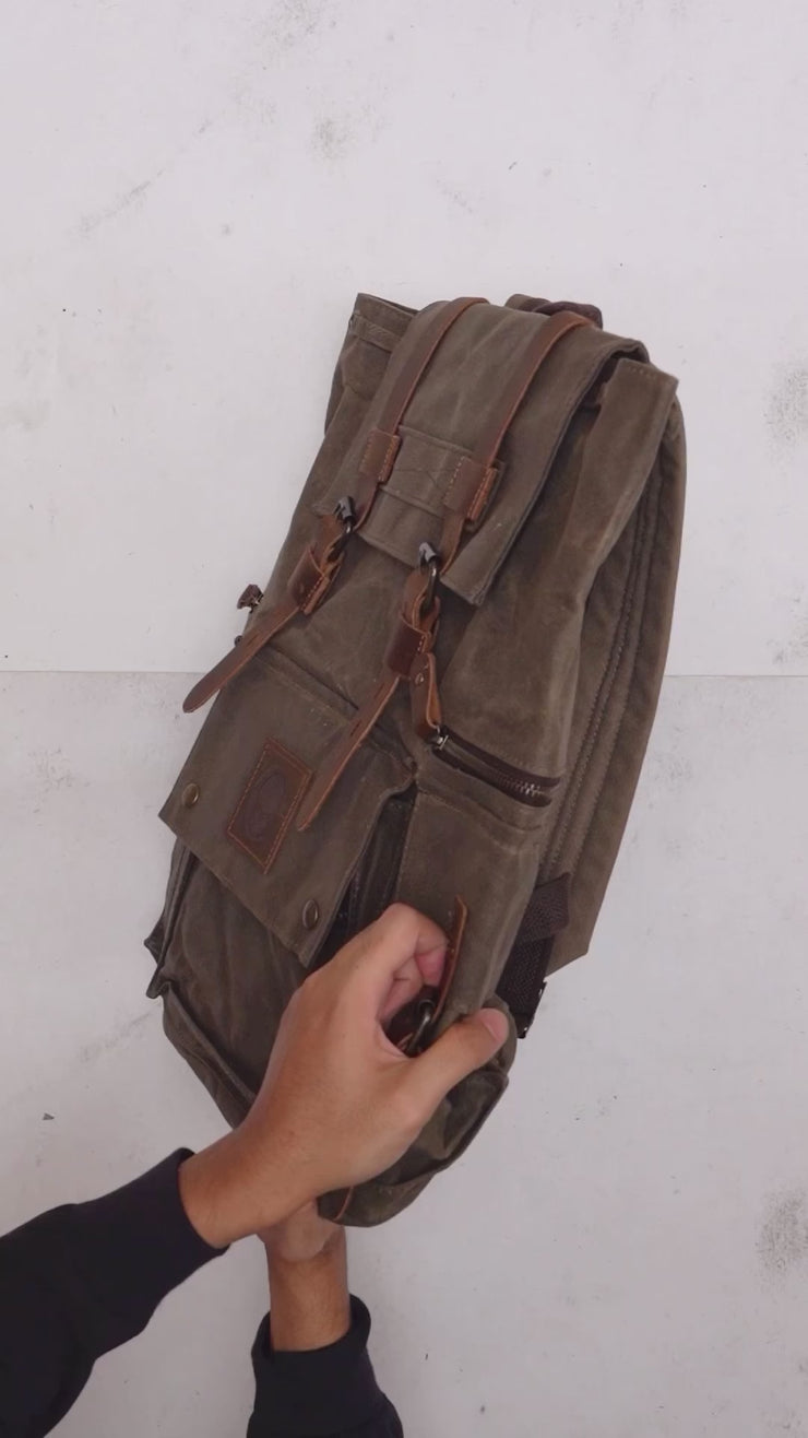 Trooper Army Bag – Waxed Canvas Leather Backpack